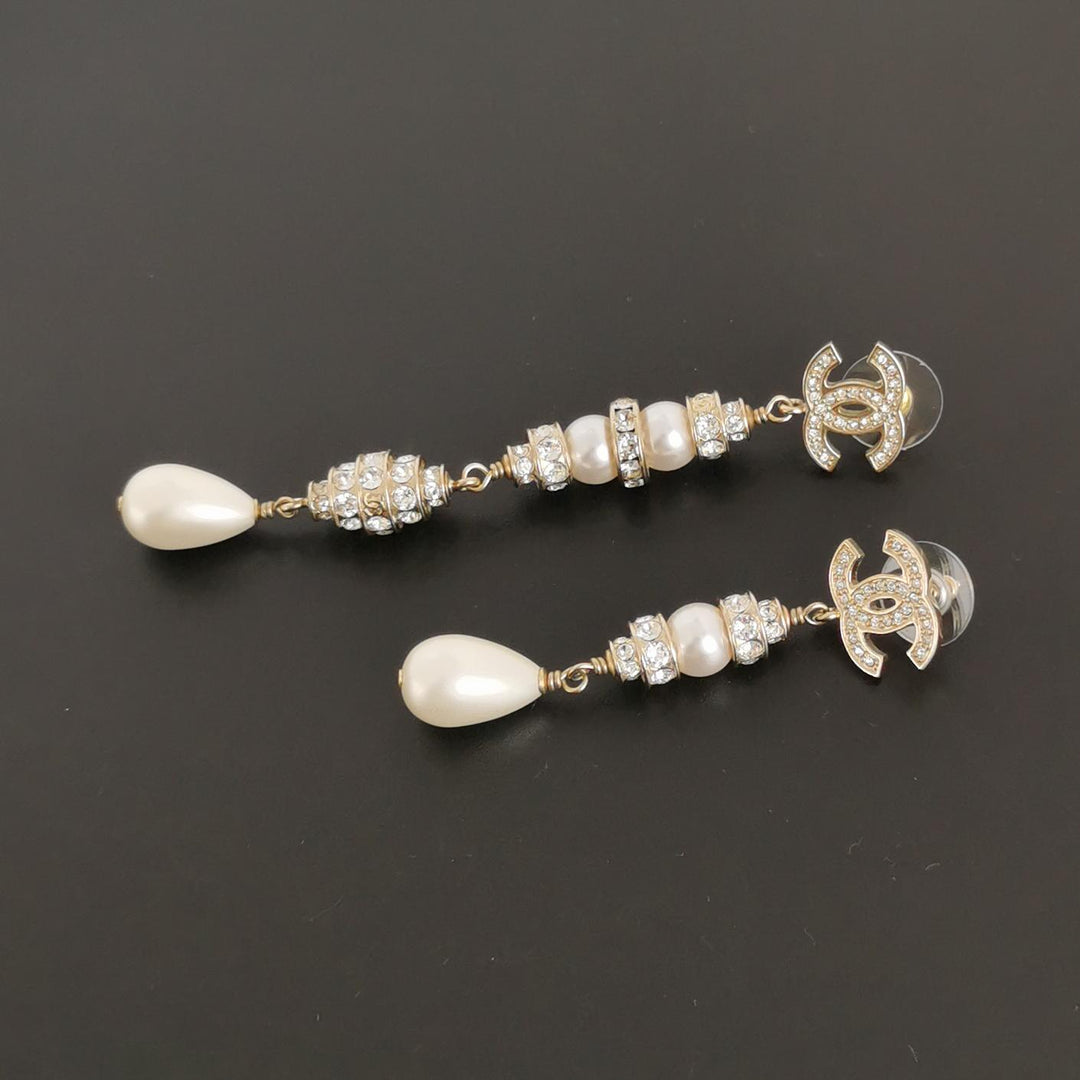 Chanel Interlocking CC Faux-pearl Drop Earrings