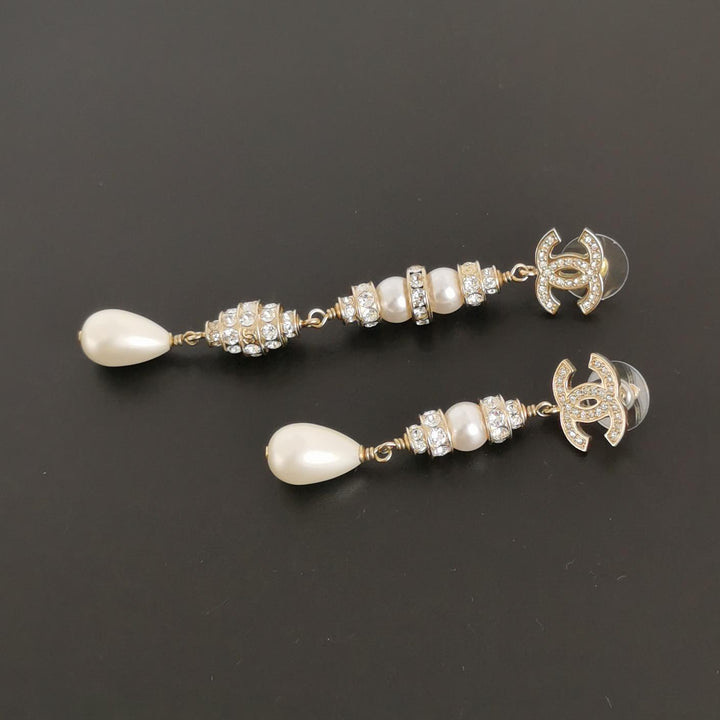Chanel Interlocking CC Faux-pearl Drop Earrings