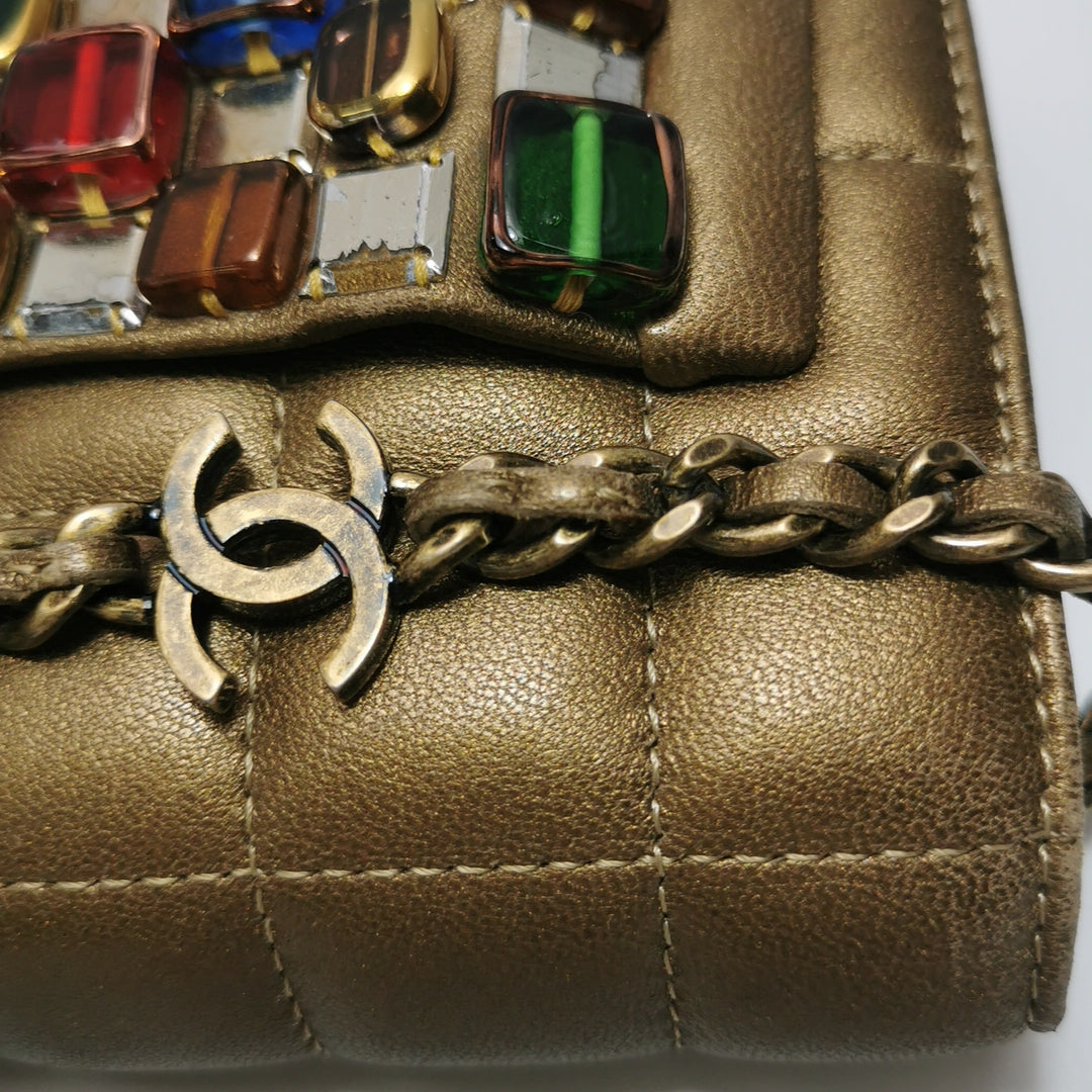 Chanel Paris-Byzance Jewelled Evening Bag Lambskin Brown Antique Gold Hardware