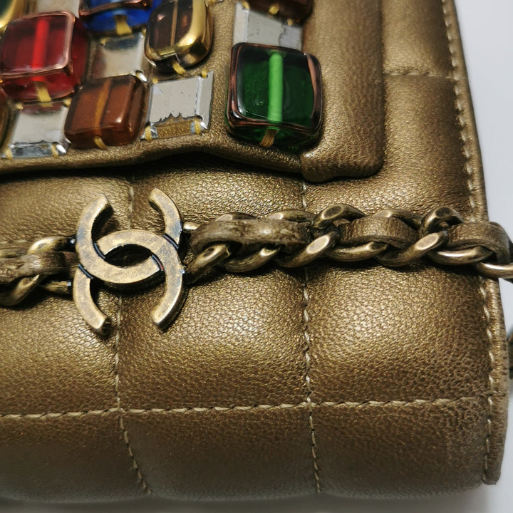 Chanel Paris-Byzance Jewelled Evening Bag Lambskin Brown Antique Gold Hardware