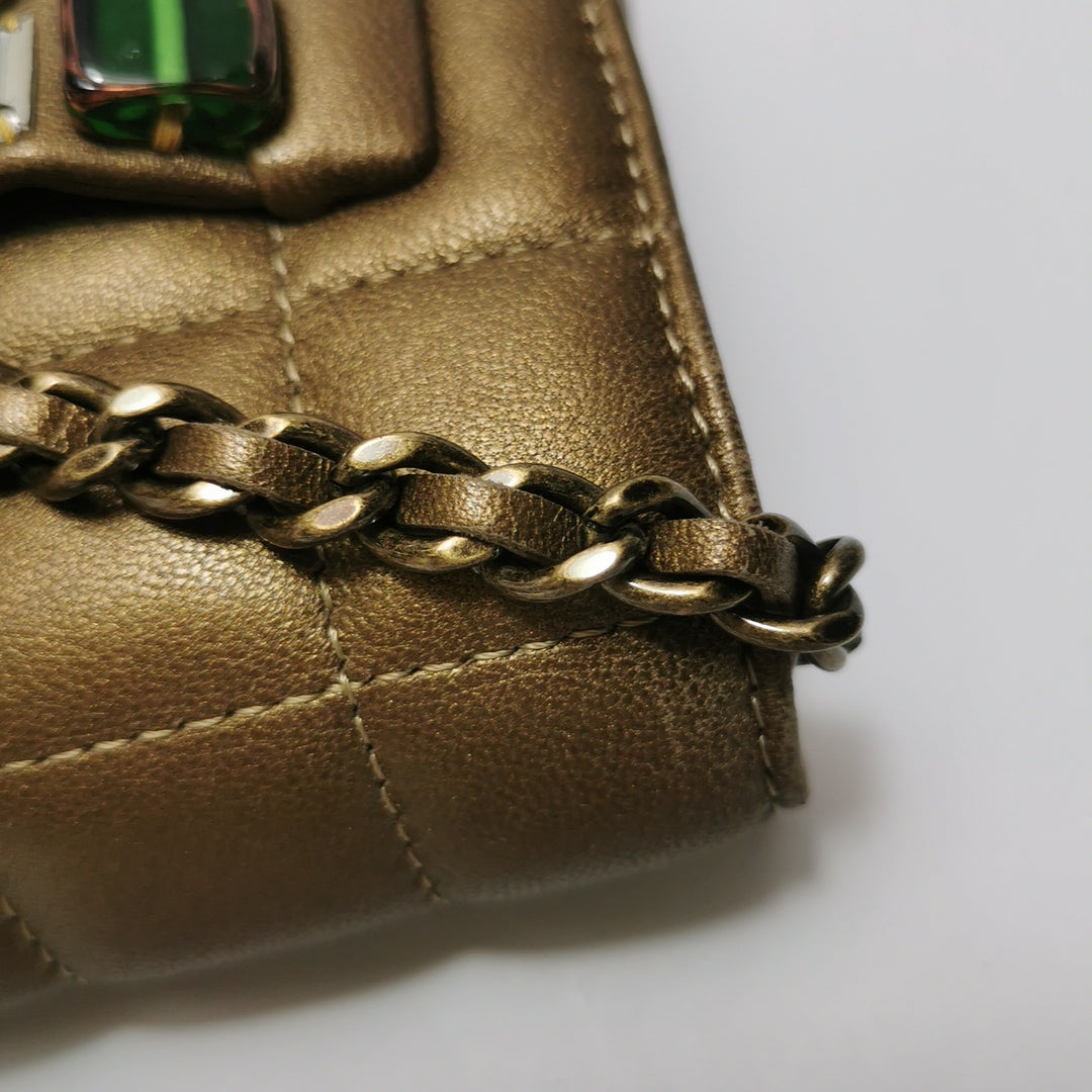 Chanel Paris-Byzance Jewelled Evening Bag Lambskin Brown Antique Gold Hardware