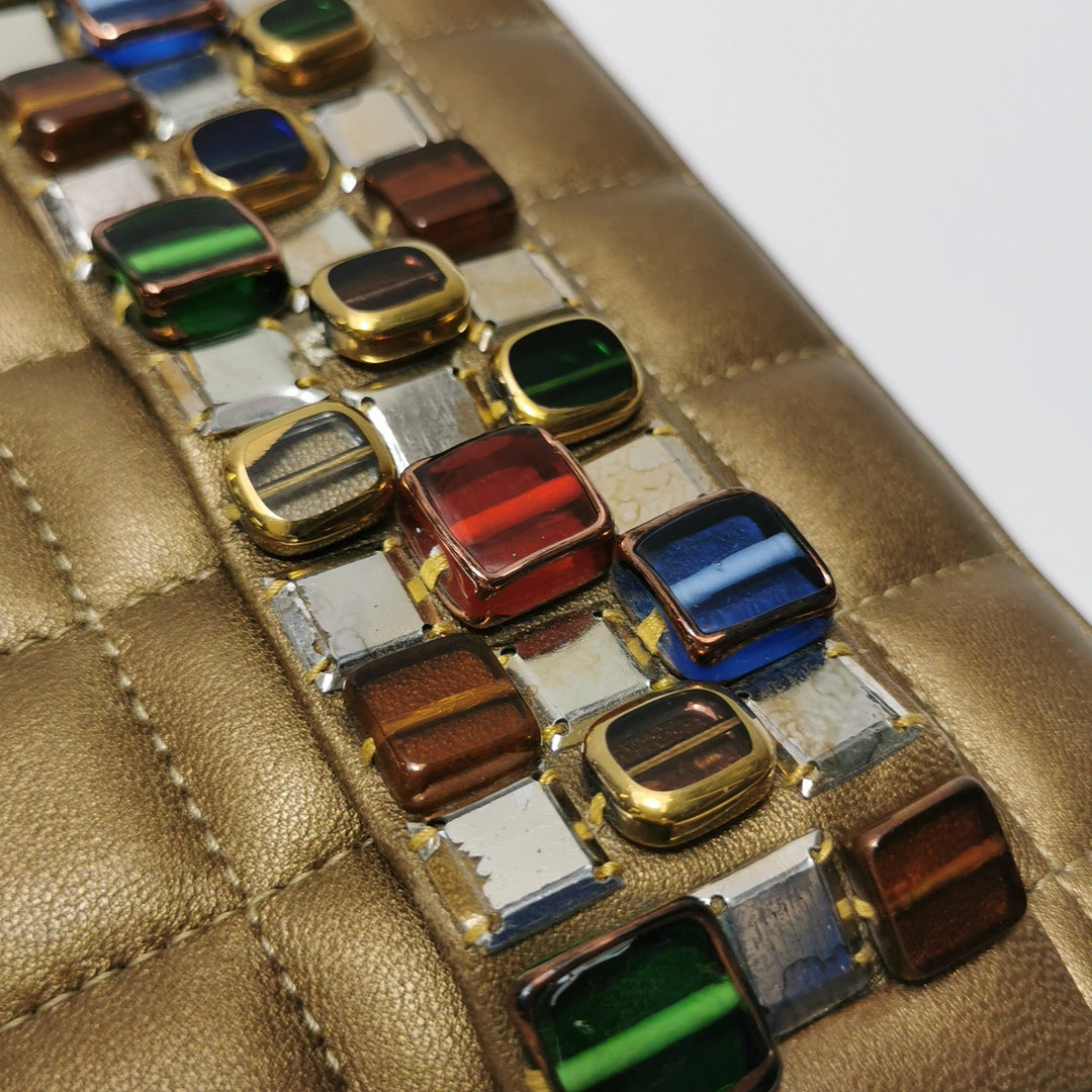 Chanel Paris-Byzance Jewelled Evening Bag Lambskin Brown Antique Gold Hardware