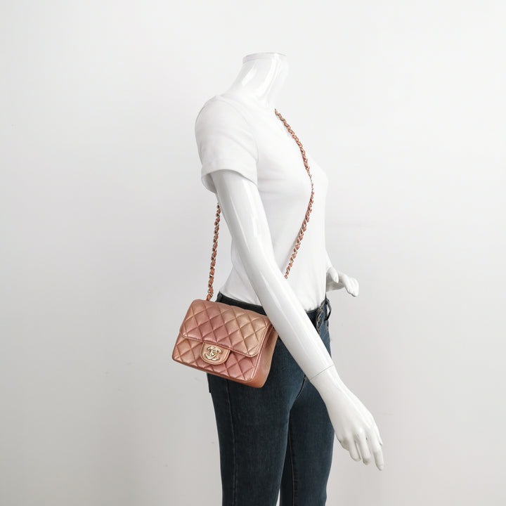 Chanel Mini Square Flap Bag in Ombre Pink Lambskin Gold Hardware