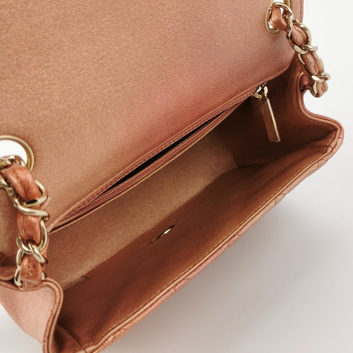 Chanel Mini Square Flap Bag in Ombre Pink Lambskin Gold Hardware