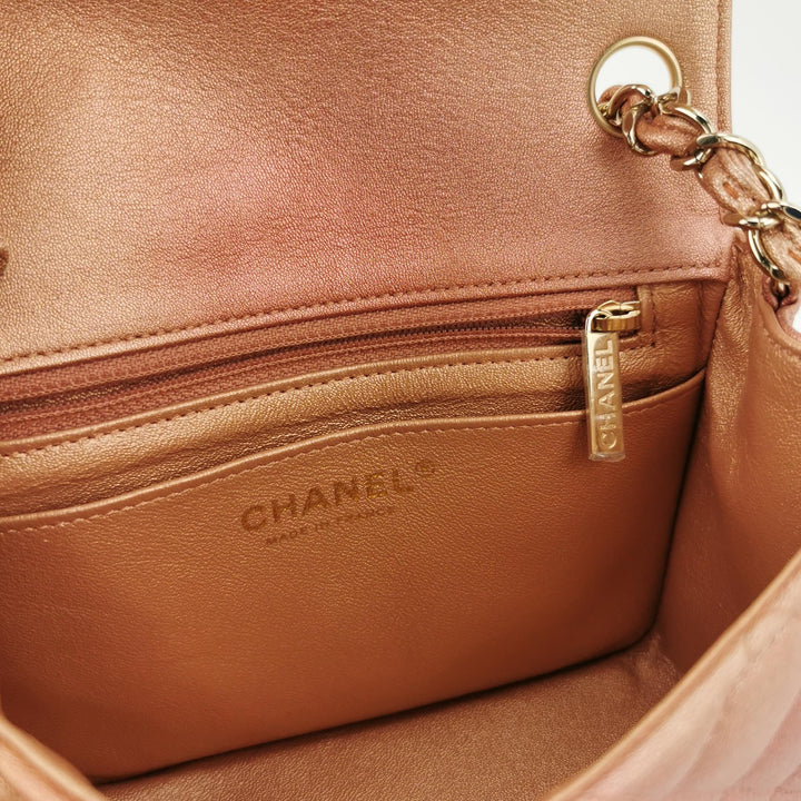 Chanel Mini Square Flap Bag in Ombre Pink Lambskin Gold Hardware