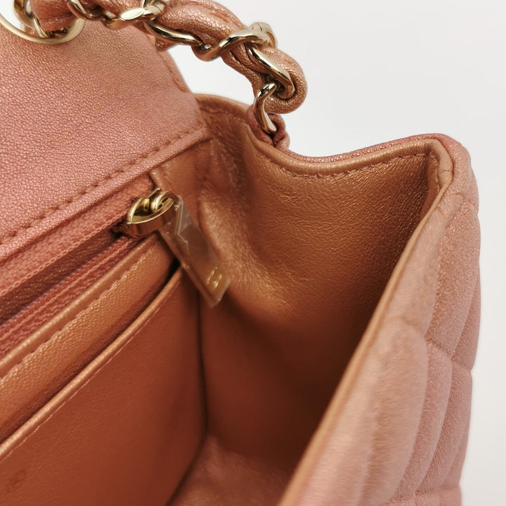 Chanel Mini Square Flap Bag in Ombre Pink Lambskin Gold Hardware