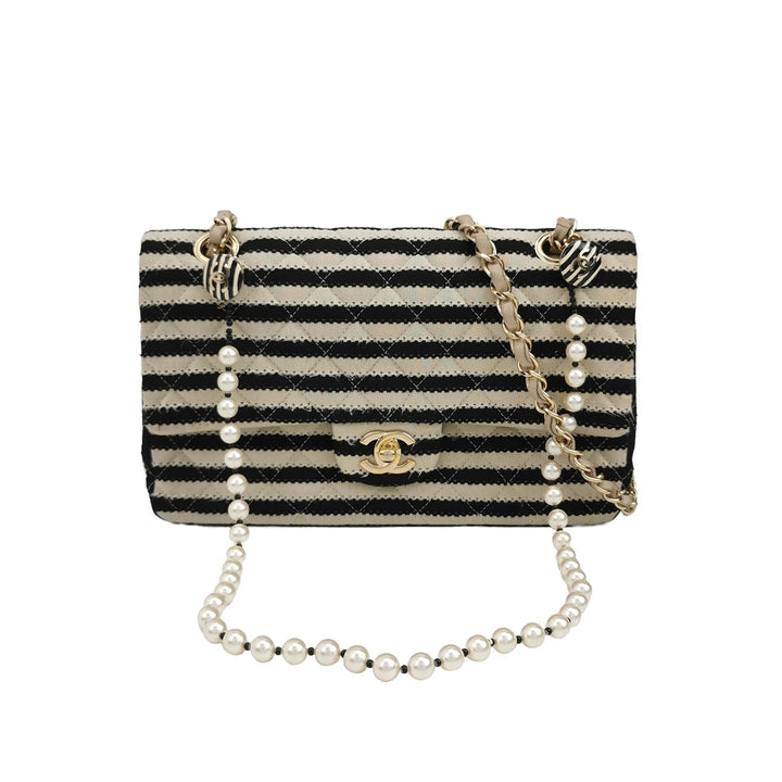 Chanel Coco Sailor Flap Black White Jersey Pearl Chain