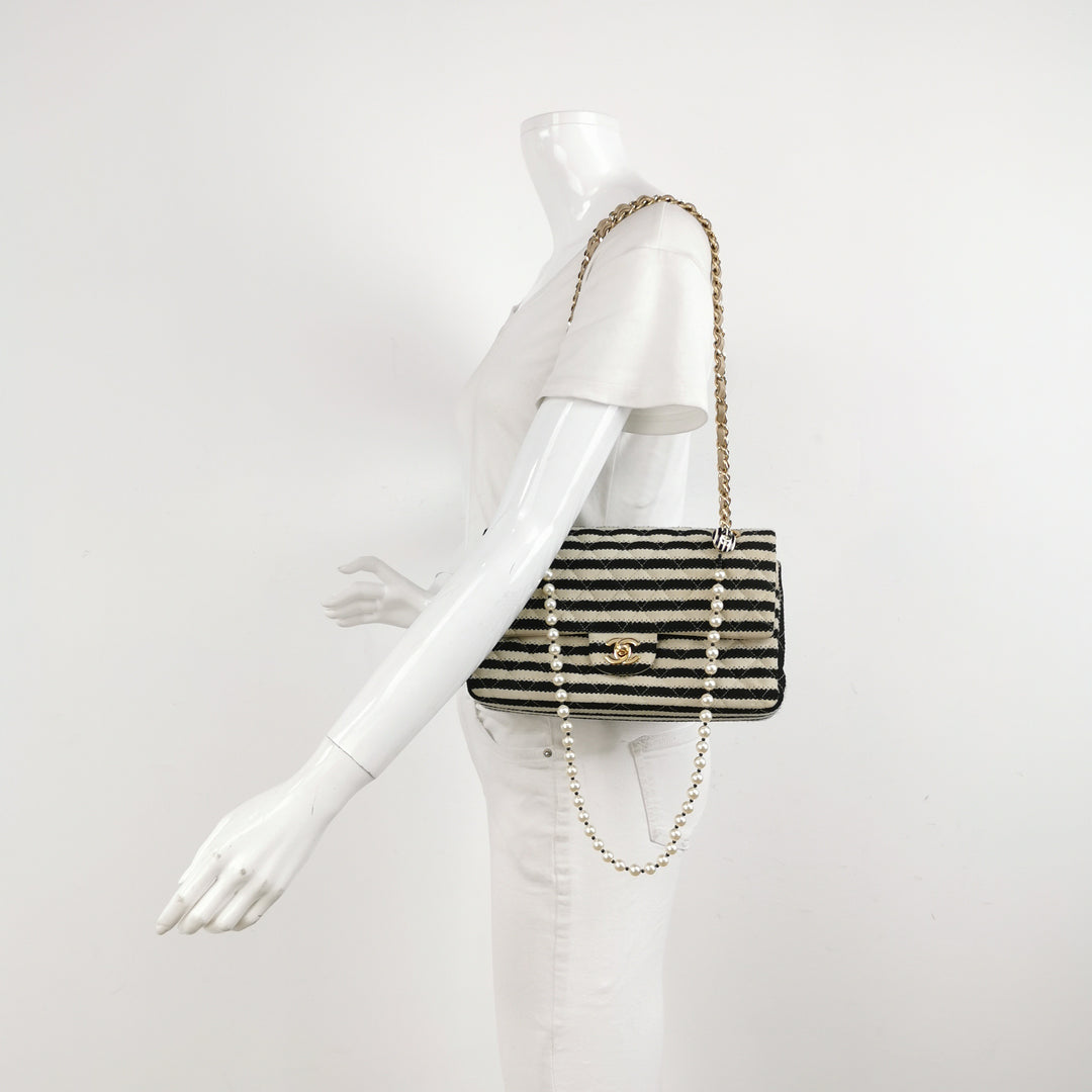 Chanel Coco Sailor Flap Black White Jersey Pearl Chain