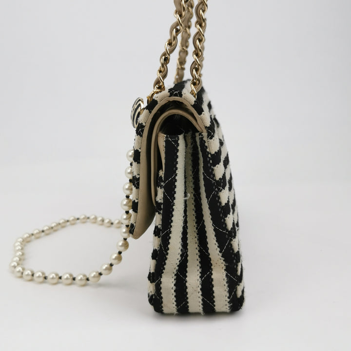 Chanel Coco Sailor Flap Black White Jersey Pearl Chain