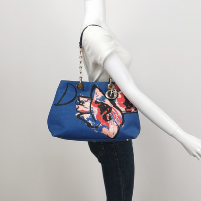 Dior D Light Canvas Chain Tote Bag In Blue Flower Print