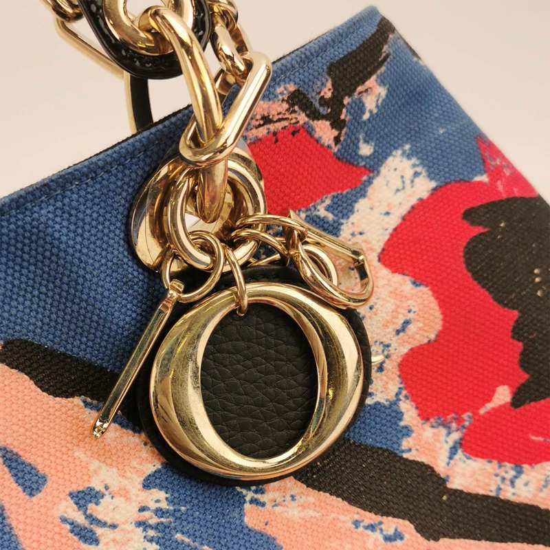 Dior D Light Canvas Chain Tote Bag In Blue Flower Print