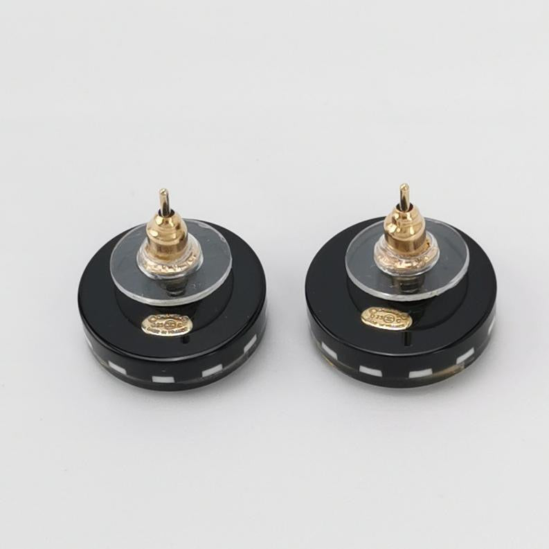 Chanel Gold Black CC Crystal Pattern Earrings