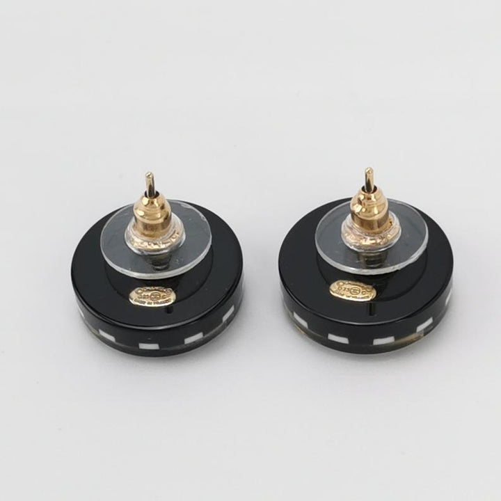 Chanel Gold Black CC Crystal Pattern Earrings
