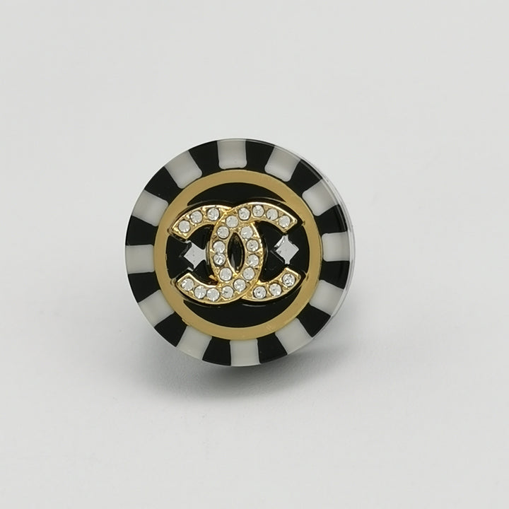 Chanel Gold Black CC Crystal Pattern Earrings