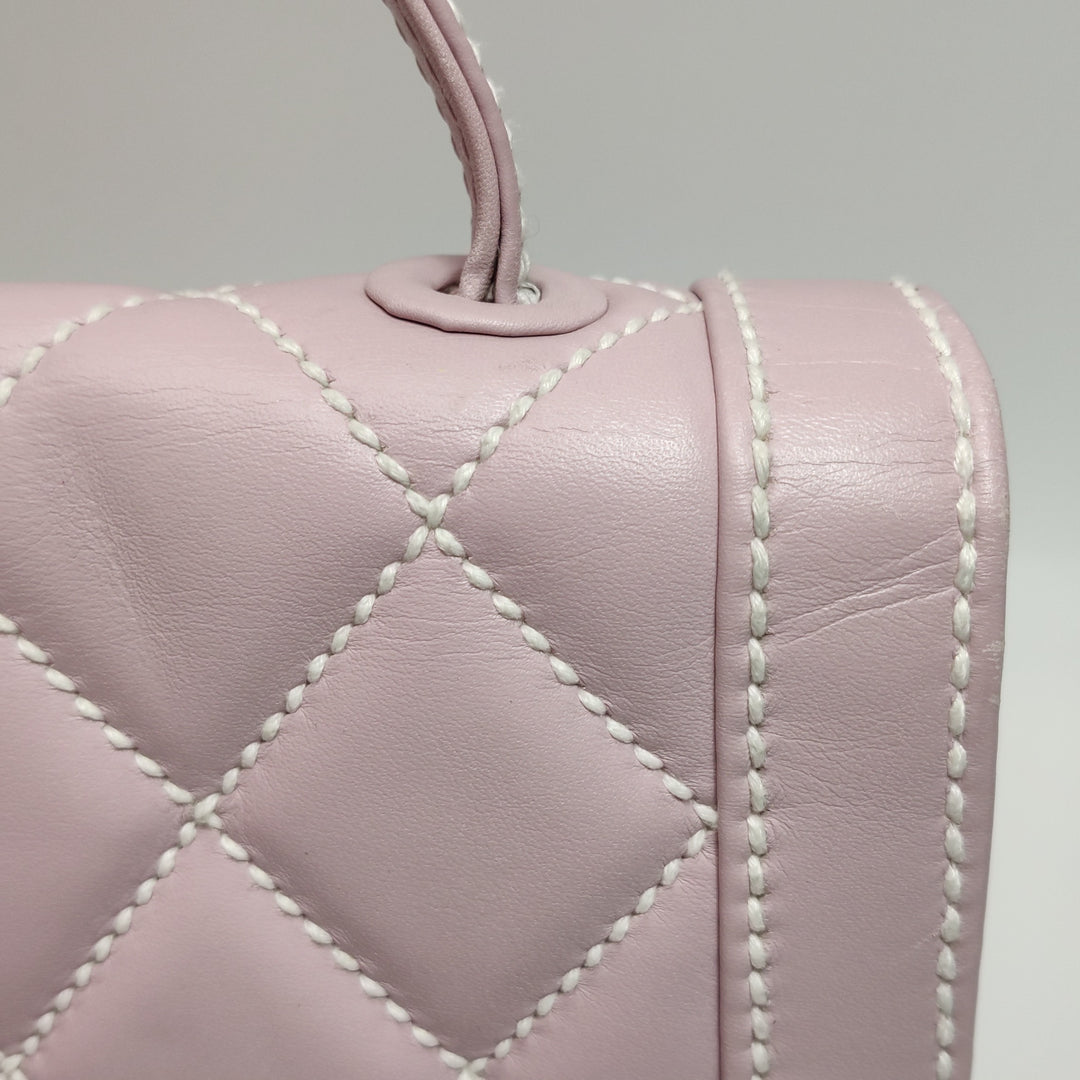 Chanel Vintage Wild Stitch Top Handle Flap Pink Bag