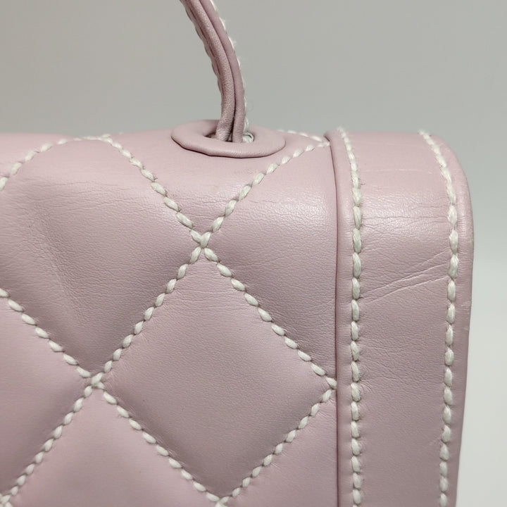 Chanel Vintage Wild Stitch Top Handle Flap Pink Bag