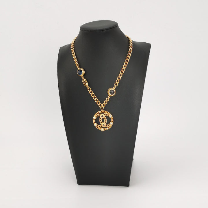 Chanel Rare Runway CC Logo Dangle Gold Multi Colour Stones Necklace