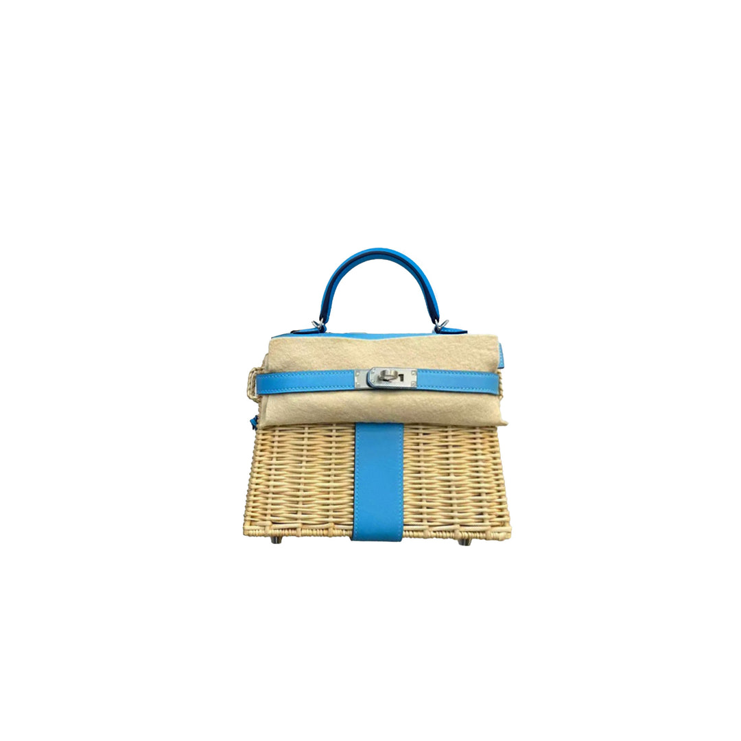 Hermes Mini Kelly Picnic In Blue du Nord Leather Palladium Hardware