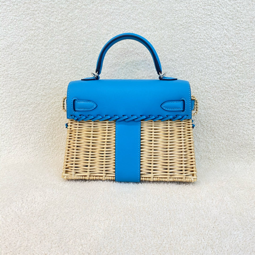 Hermes Mini Kelly Picnic In Blue du Nord Leather Palladium Hardware