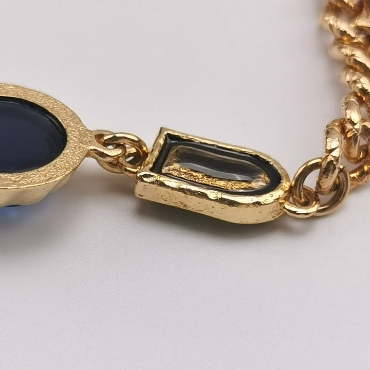 Chanel Rare Runway CC Logo Dangle Gold Multi Colour Stones Necklace