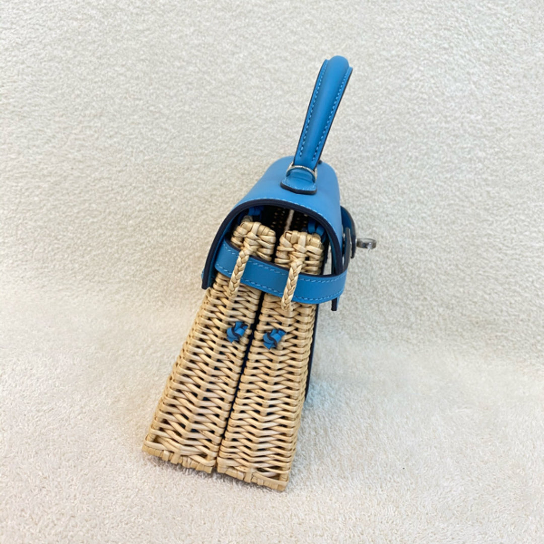 Hermes Mini Kelly Picnic In Blue du Nord Leather Palladium Hardware