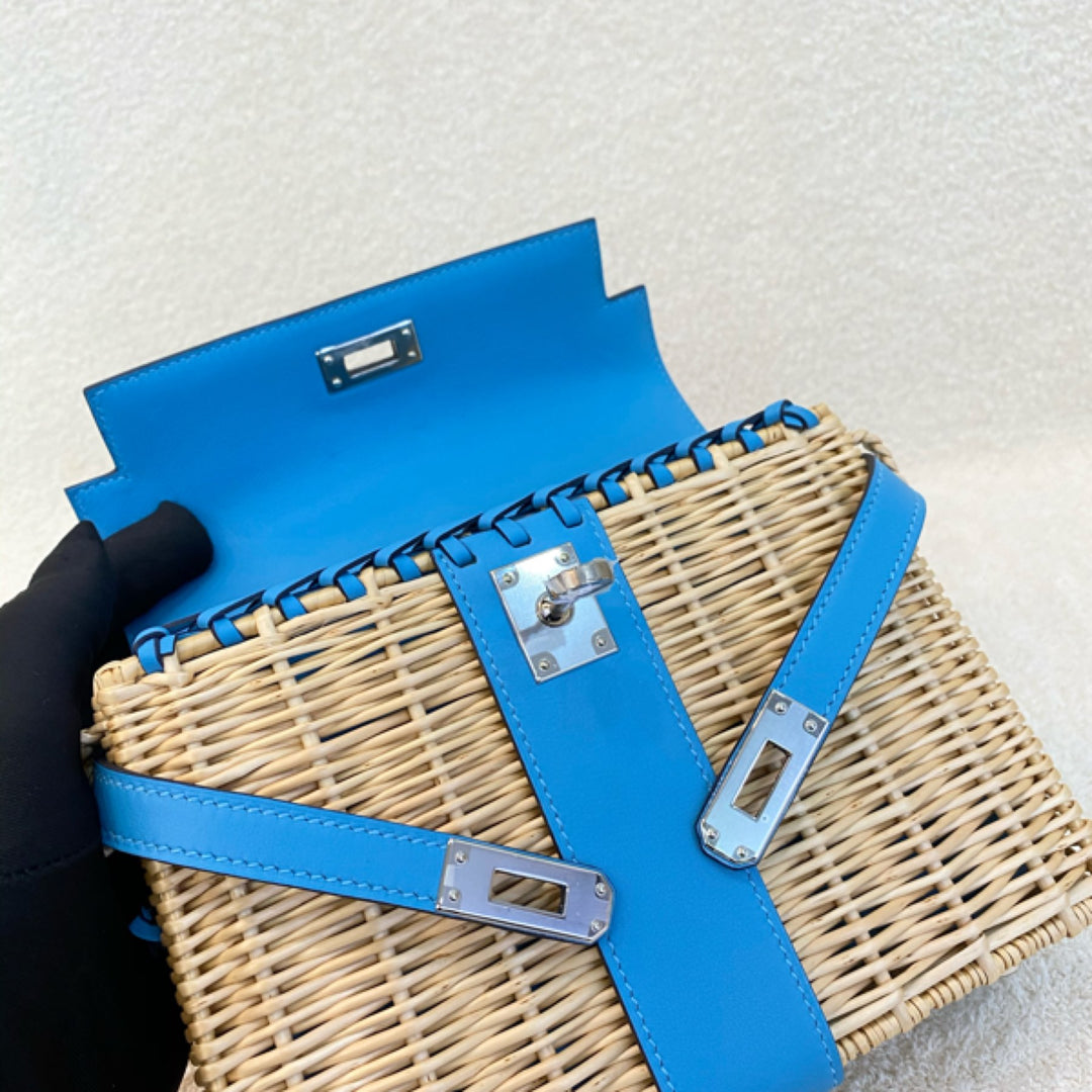 Hermes Mini Kelly Picnic In Blue du Nord Leather Palladium Hardware