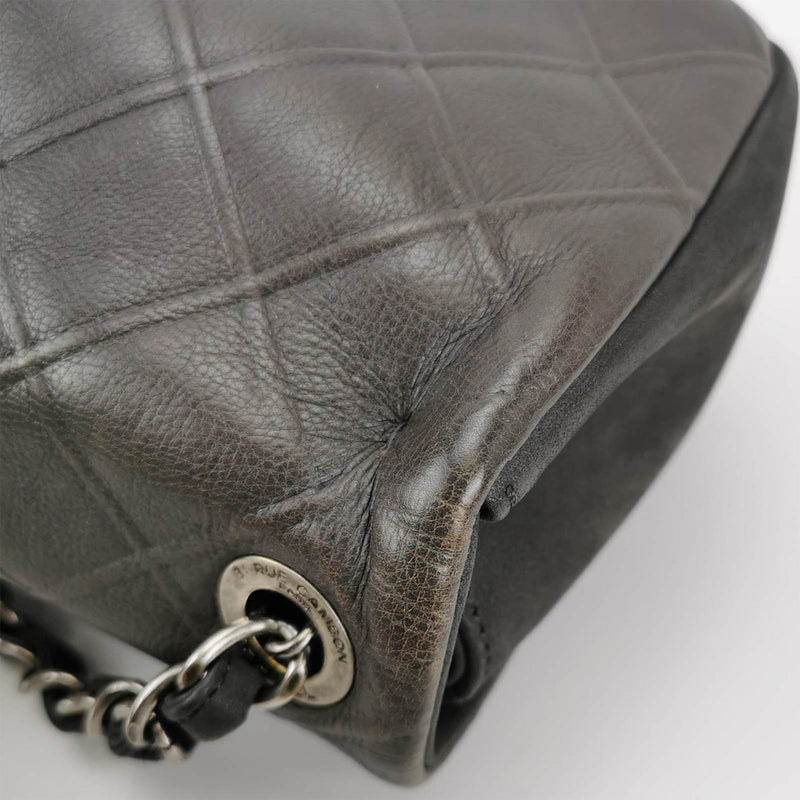 CHANEL Calfskin Diamond Embossed New Chic Flap Grey