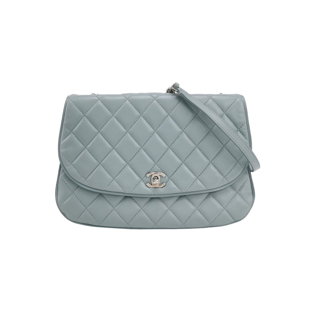 Chanel Half Moon Flap Bag Medium Lambskin Baby Blue Silver Hardware