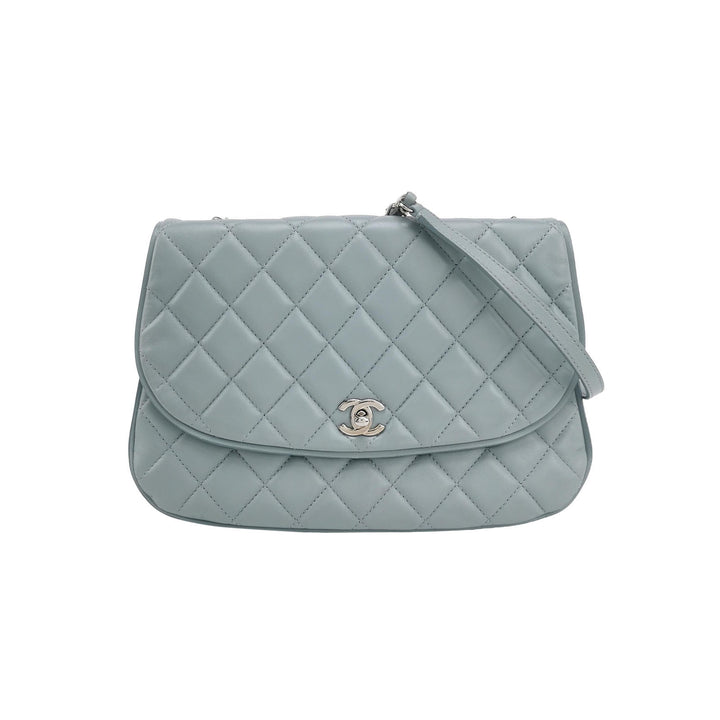 Chanel Half Moon Flap Bag Medium Lambskin Baby Blue Silver Hardware