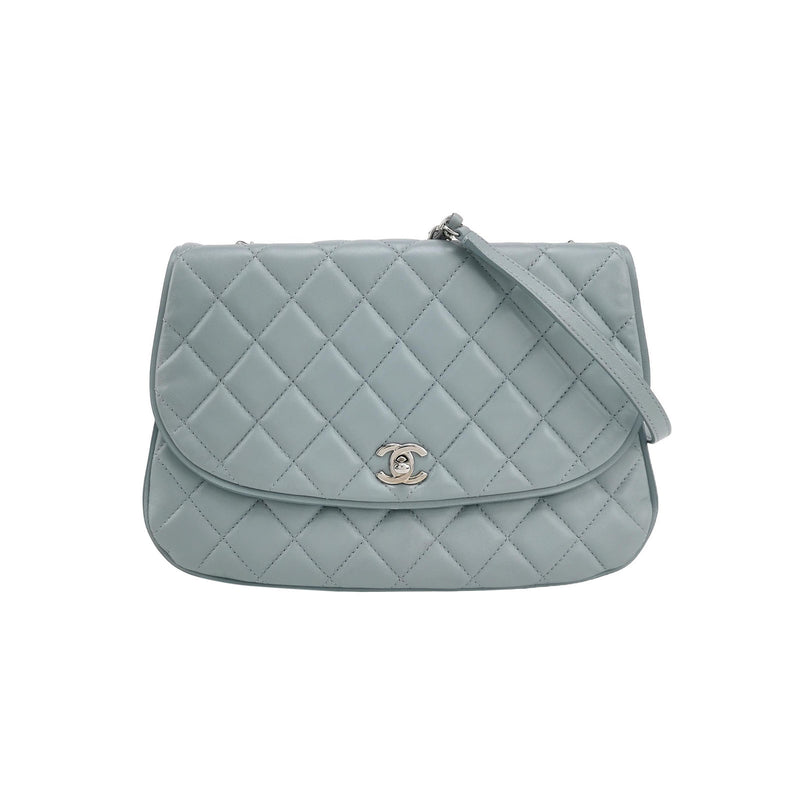 Chanel Half Moon Flap Bag Medium Lambskin Baby Blue Silver Hardware