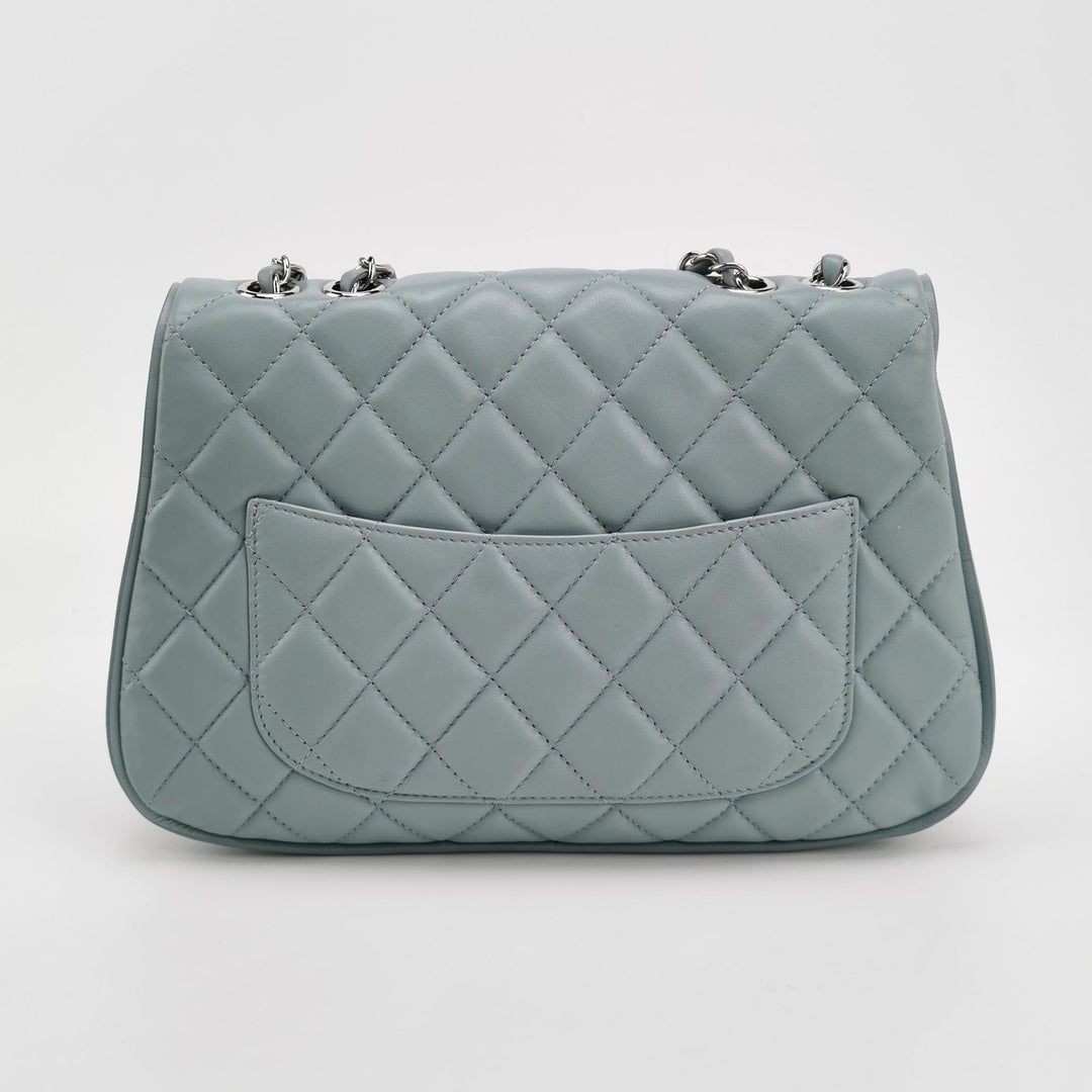 Chanel Half Moon Flap Bag Medium Lambskin Baby Blue Silver Hardware