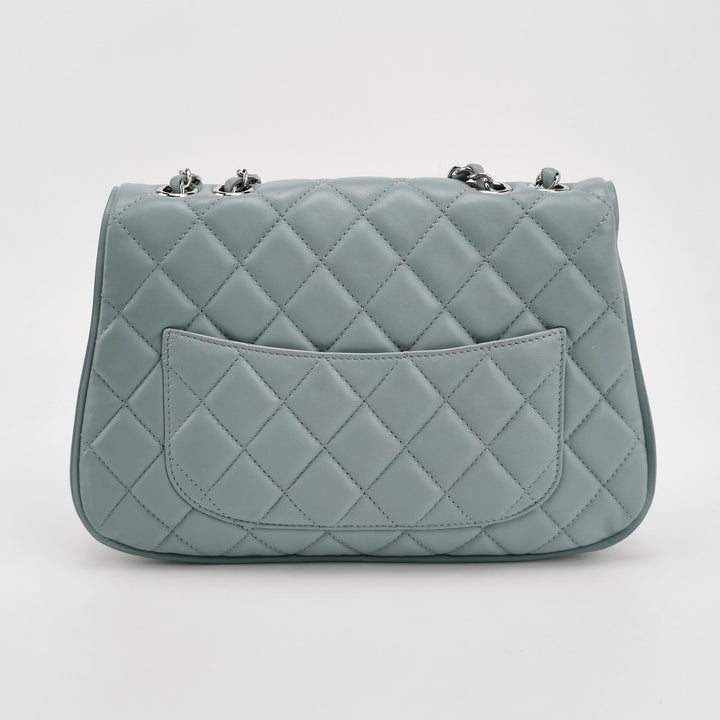 Chanel Half Moon Flap Bag Medium Lambskin Baby Blue Silver Hardware