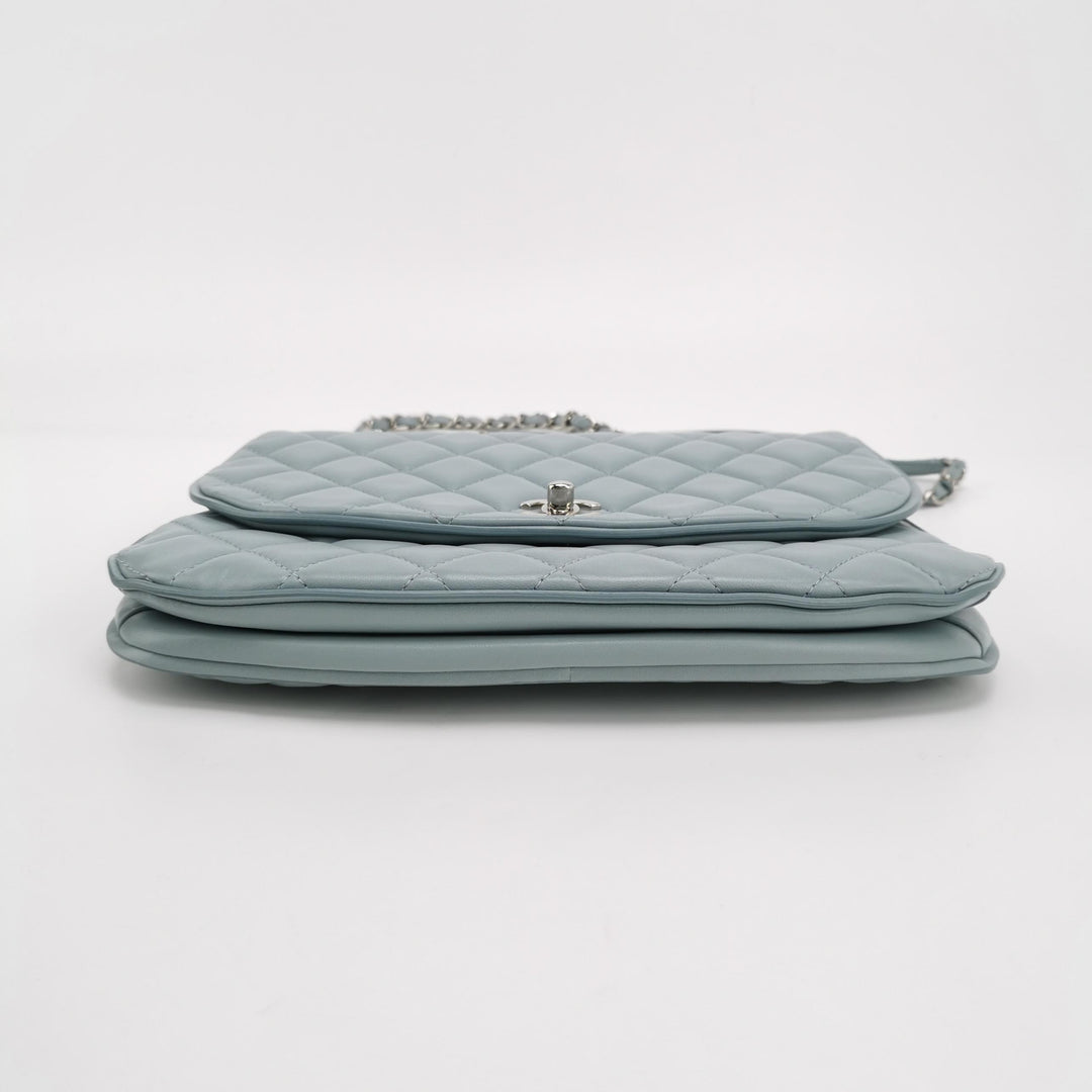 Chanel Half Moon Flap Bag Medium Lambskin Baby Blue Silver Hardware