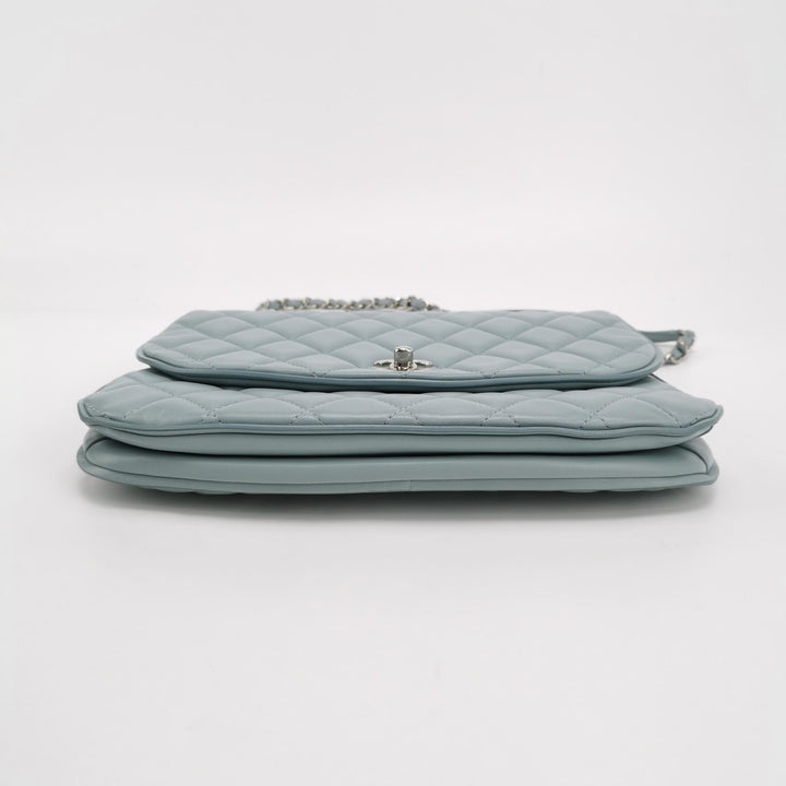 Chanel Half Moon Flap Bag Medium Lambskin Baby Blue Silver Hardware