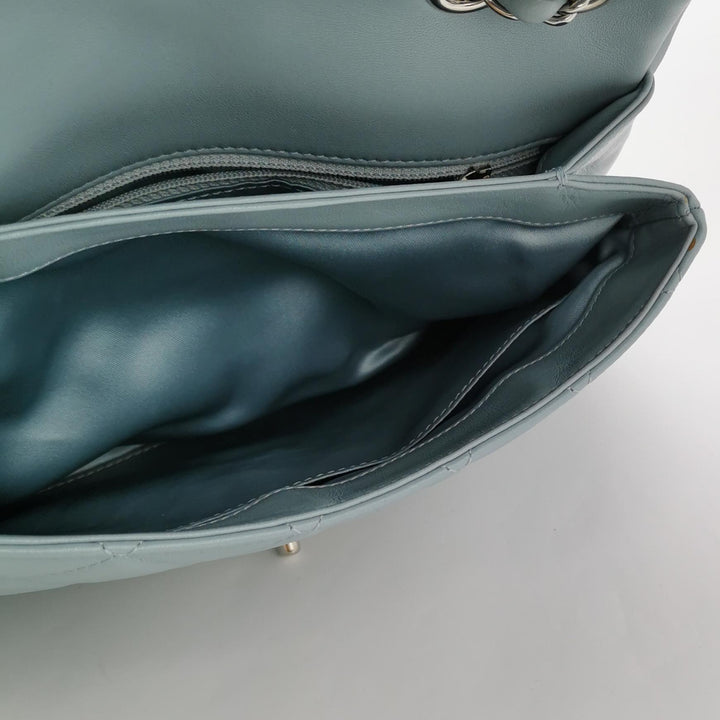 Chanel Half Moon Flap Bag Medium Lambskin Baby Blue Silver Hardware