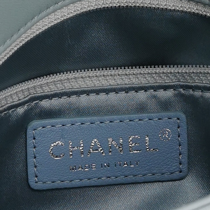 Chanel Half Moon Flap Bag Medium Lambskin Baby Blue Silver Hardware