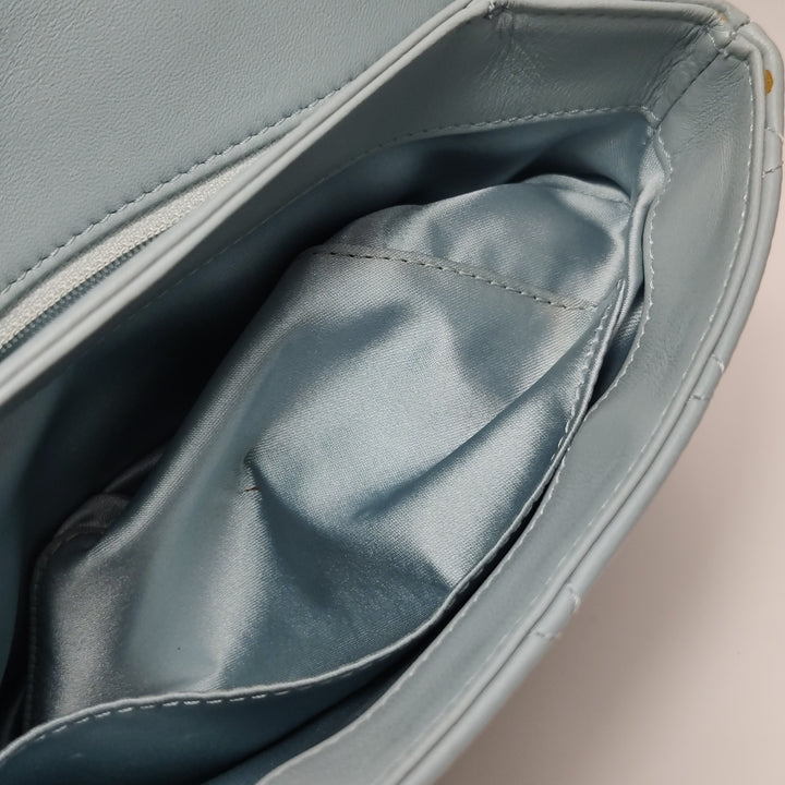 Chanel Half Moon Flap Bag Medium Lambskin Baby Blue Silver Hardware