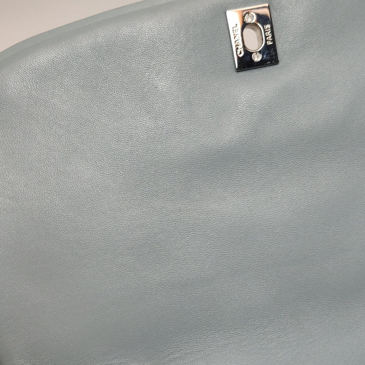 Chanel Half Moon Flap Bag Medium Lambskin Baby Blue Silver Hardware