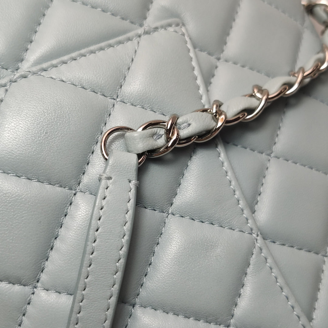 Chanel Half Moon Flap Bag Medium Lambskin Baby Blue Silver Hardware
