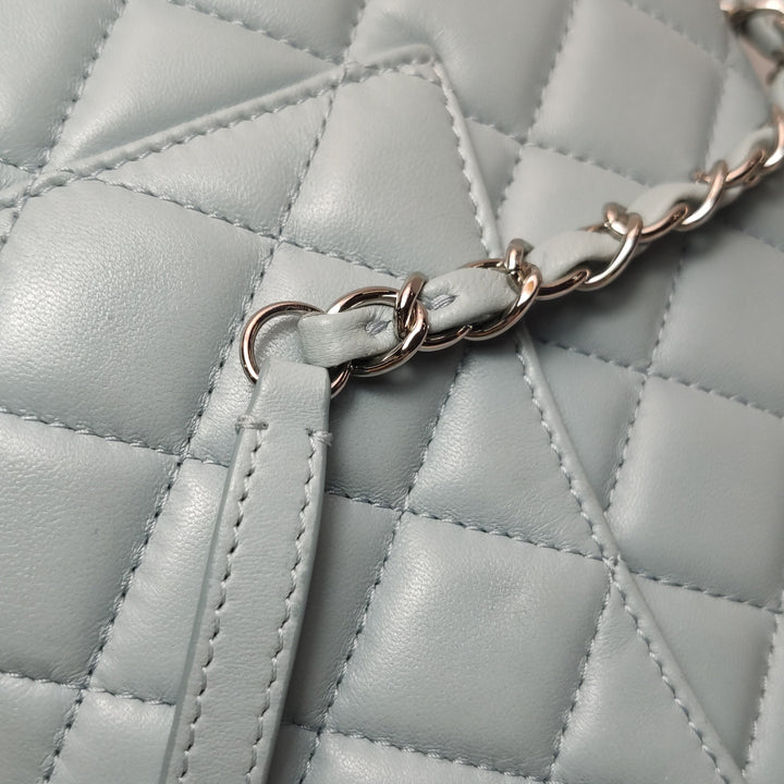 Chanel Half Moon Flap Bag Medium Lambskin Baby Blue Silver Hardware