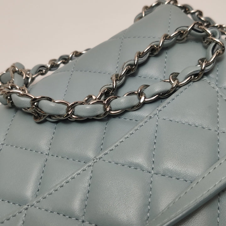 Chanel Half Moon Flap Bag Medium Lambskin Baby Blue Silver Hardware