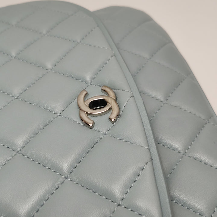 Chanel Half Moon Flap Bag Medium Lambskin Baby Blue Silver Hardware