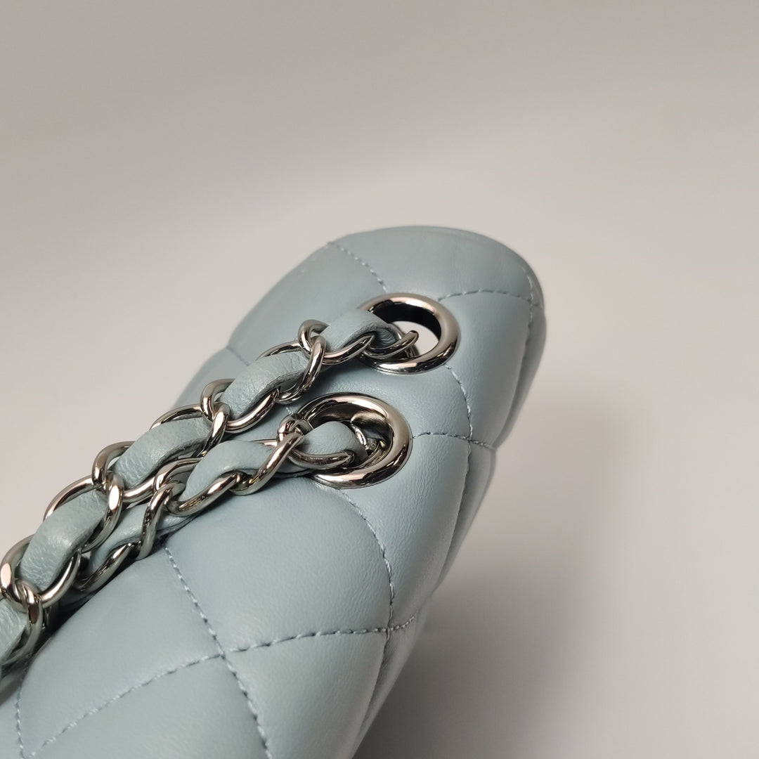 Chanel Half Moon Flap Bag Medium Lambskin Baby Blue Silver Hardware