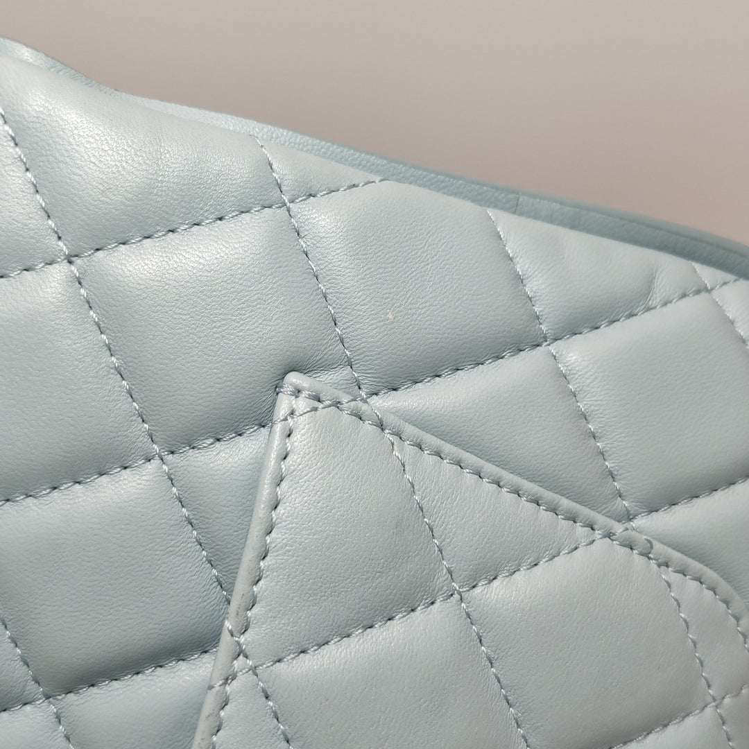 Chanel Half Moon Flap Bag Medium Lambskin Baby Blue Silver Hardware