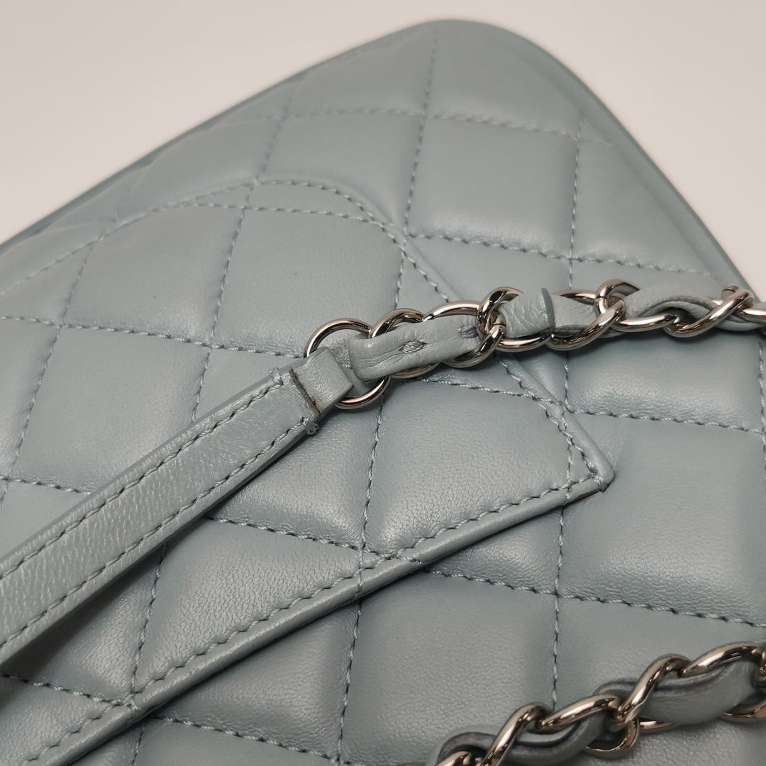 Chanel Half Moon Flap Bag Medium Lambskin Baby Blue Silver Hardware