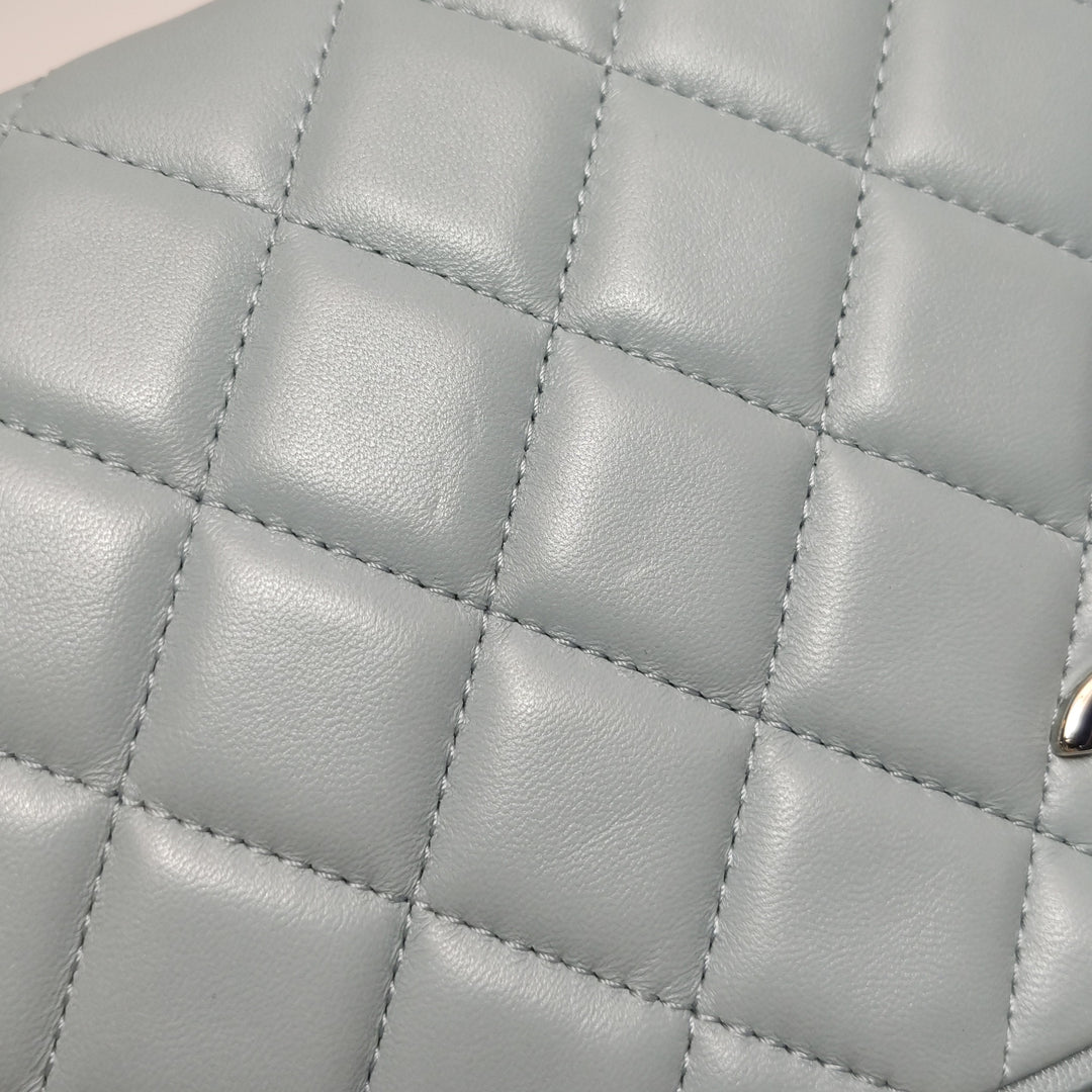 Chanel Half Moon Flap Bag Medium Lambskin Baby Blue Silver Hardware