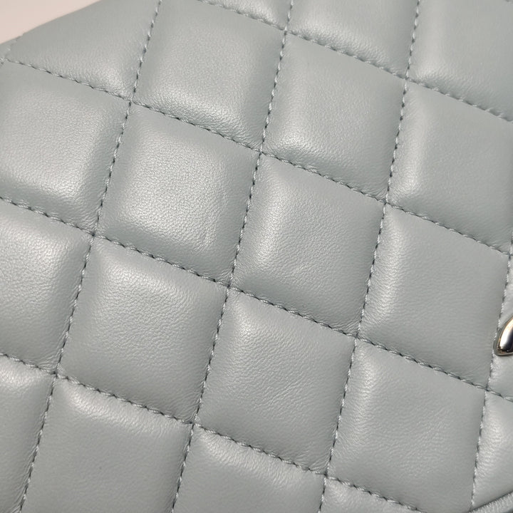 Chanel Half Moon Flap Bag Medium Lambskin Baby Blue Silver Hardware