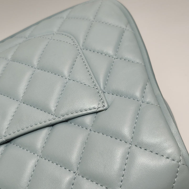 Chanel Half Moon Flap Bag Medium Lambskin Baby Blue Silver Hardware