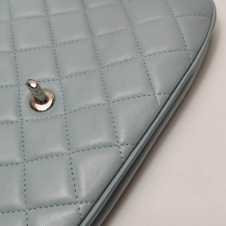 Chanel Half Moon Flap Bag Medium Lambskin Baby Blue Silver Hardware