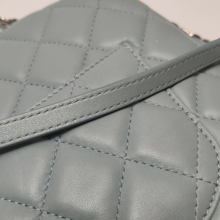Chanel Half Moon Flap Bag Medium Lambskin Baby Blue Silver Hardware
